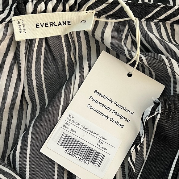 Everlane The Gathered Shirt Striped Black White Long Sleeve Blouse Size XXL NWT - Picture 7 of 8